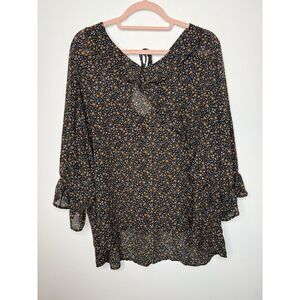 East Adeline Top 3x Sheer Floral Ruffle Boho Cottagecore Moody Fairy Grunge Dark